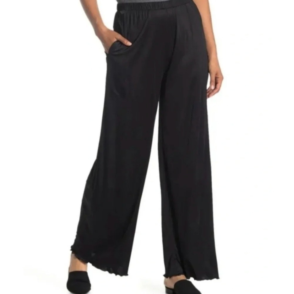 Theory Slinky Jersey Wide Leg Pull On High Rise Pants Black Viscose Womens Sz M